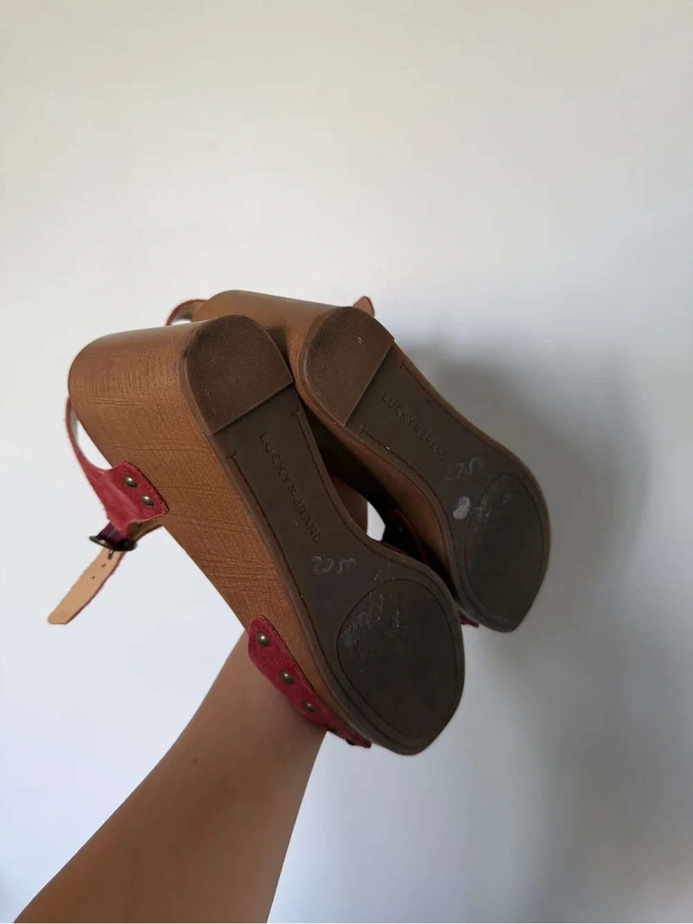 Lucky Brand Red Suede Platform Wedge Sandals Size 7M
